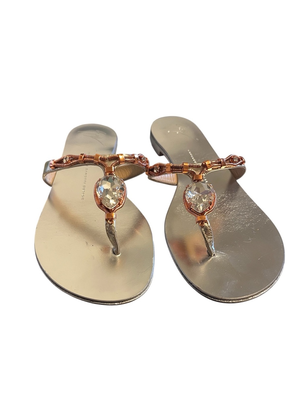 Metallic Gold T-Strap Gemstone Women's Sandals